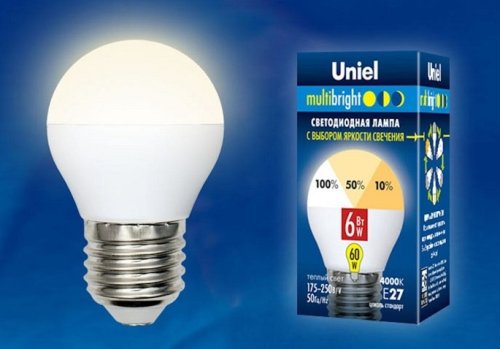 Лампа светодиодная Uniel Multibright G45 Шар Е27 220В 6Вт 3000К 3 режима 45х82мм фото Лампа светодиодная Uniel Multibright G45 Шар Е27 220В 6Вт 3000К 3 режима 45х82мм картинка